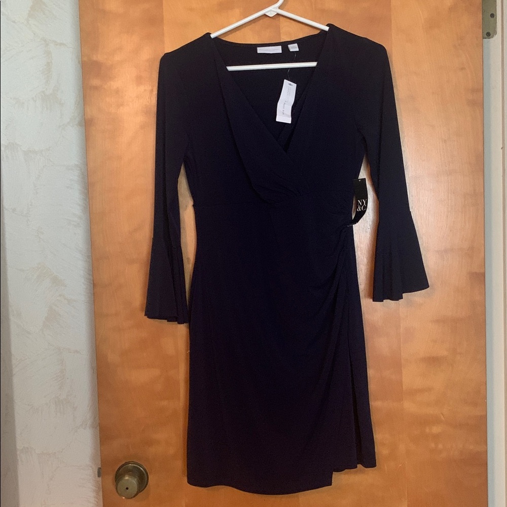 New York & Co Black Wrap Dress w/Ruffle L/S NWT Small Petite